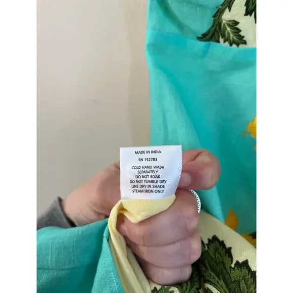 Anna Cate Zander Dress Aqua Floral Cotton Linen Mini Old Money Sleeveless Size M - Picture 6 of 11